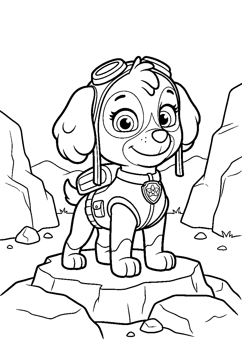 paw patrol skye standing in rocky area line art