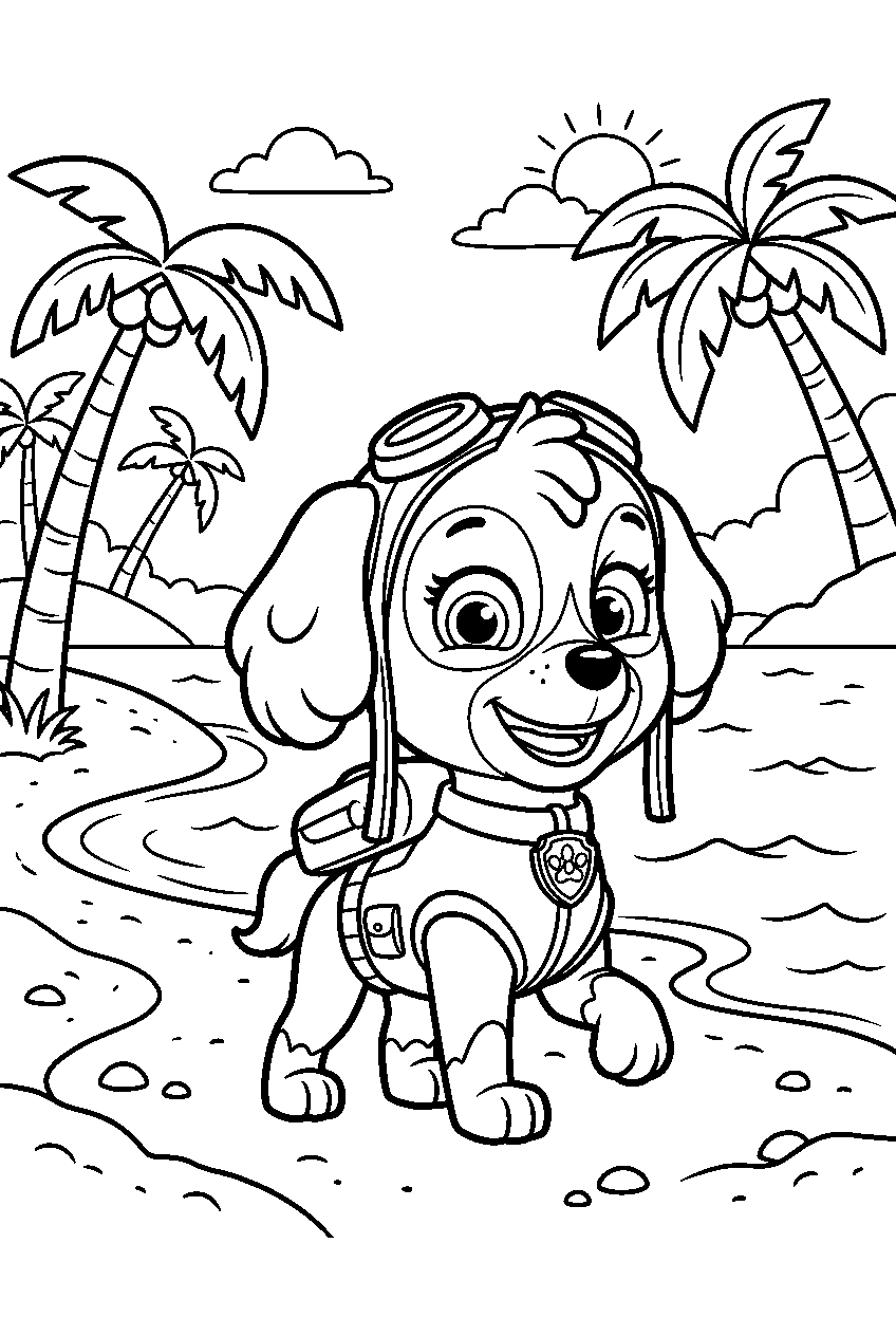 paw patrol skye standing on tropical island line art