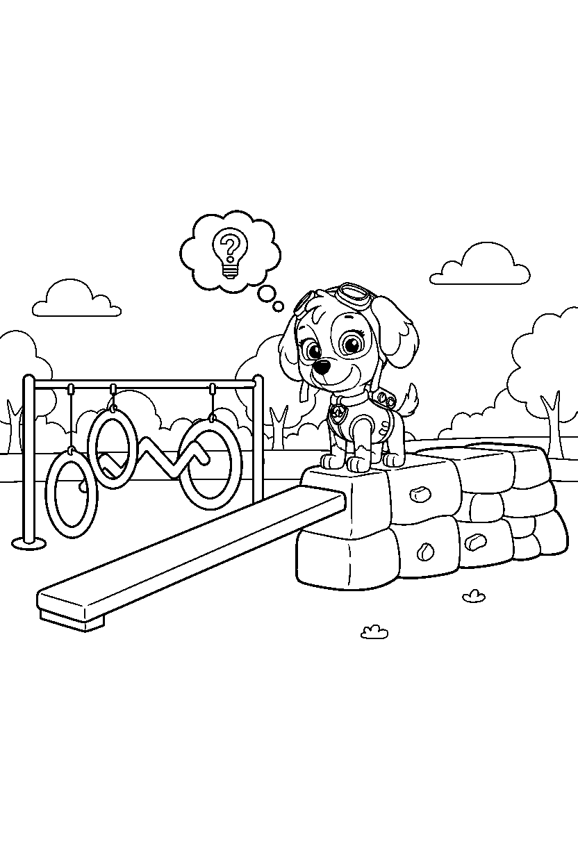 paw patrol skye thinking in obstacle course line art