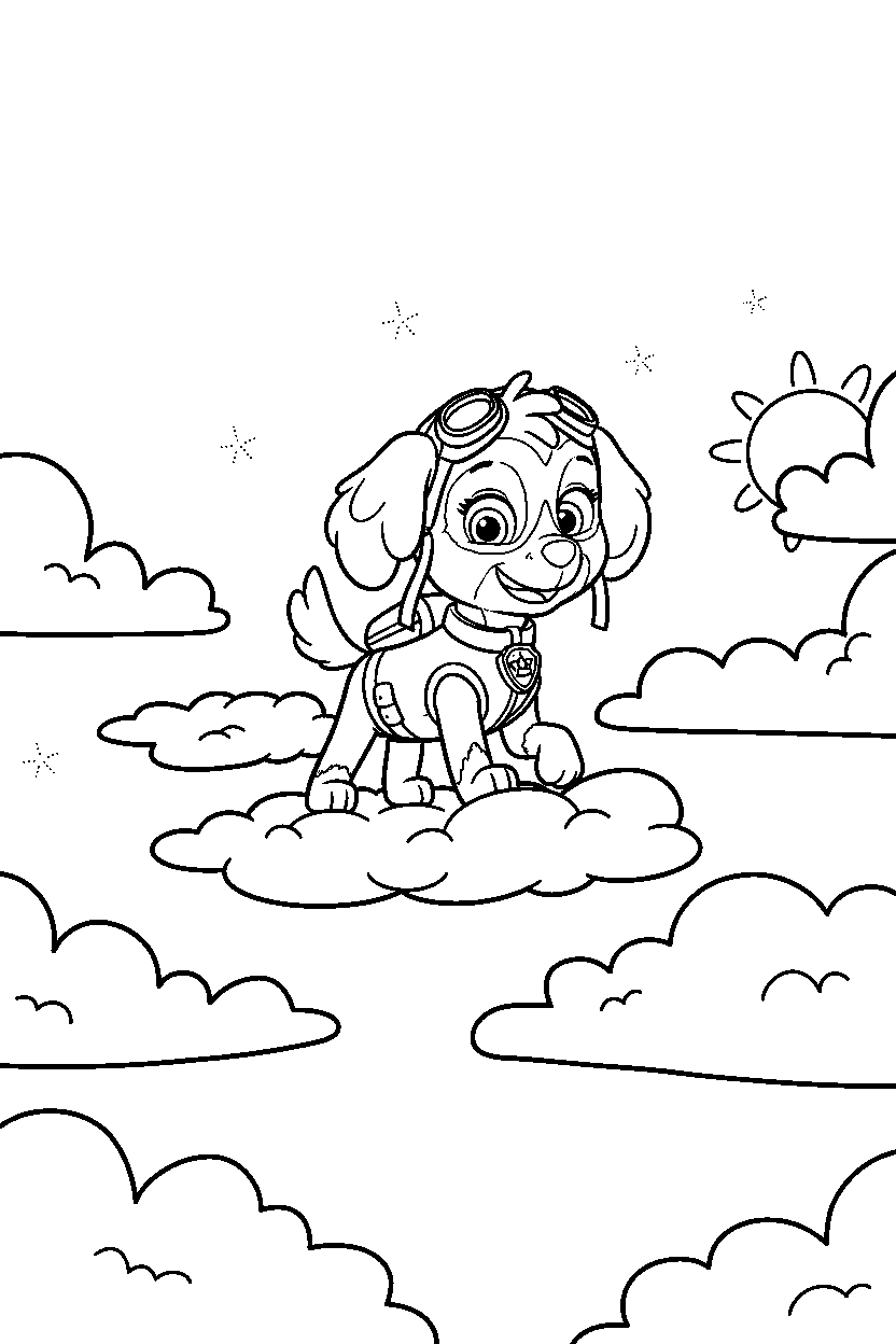 paw patrol skye walking in sky area line art