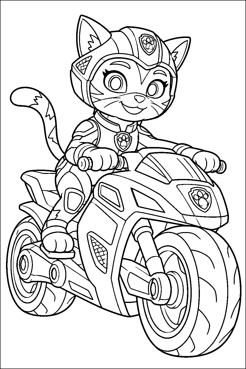 paw patrol wild cat riding his moto pups motorcycle line art