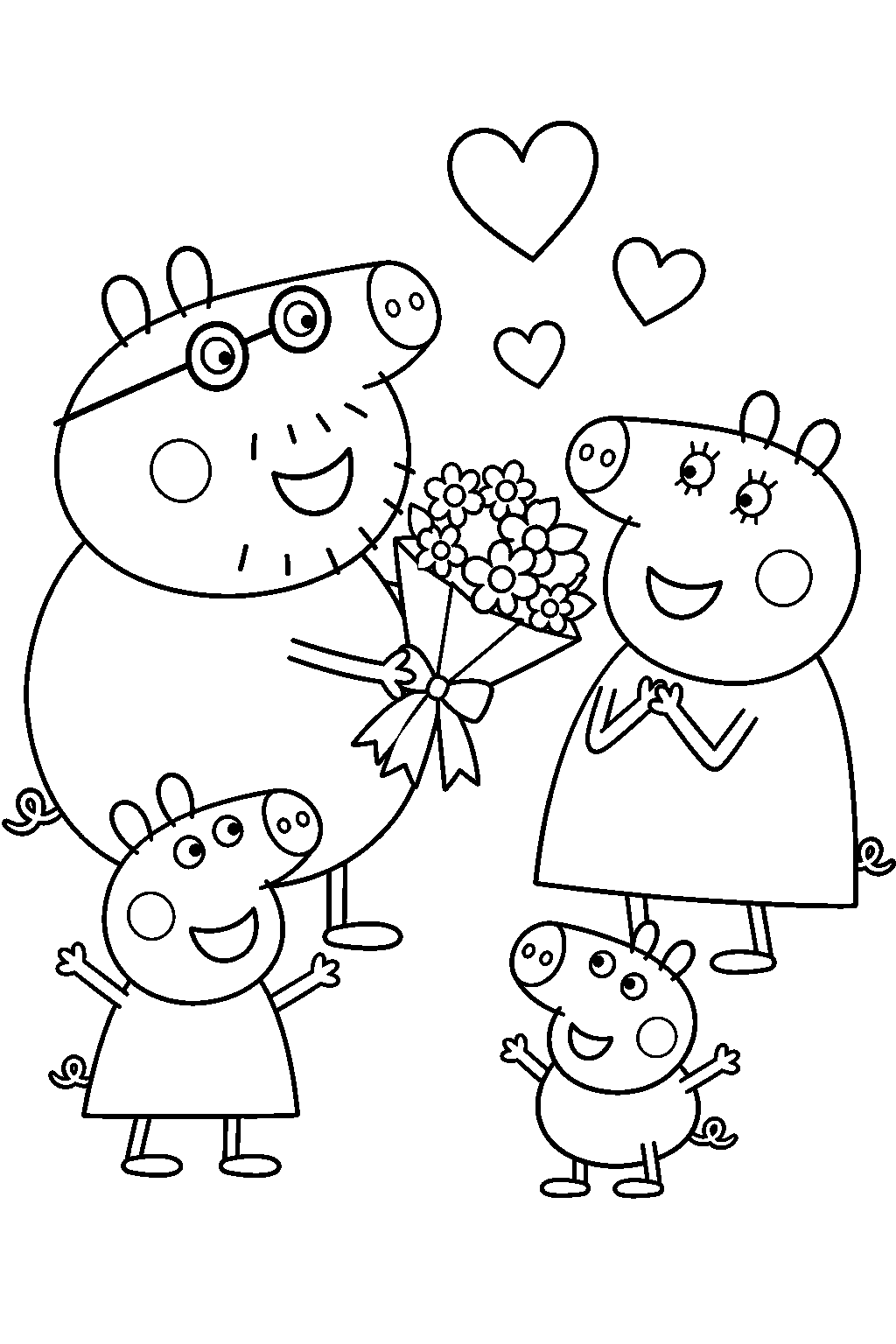 daddy pig giving mummy pig flowers on valentine s day line art