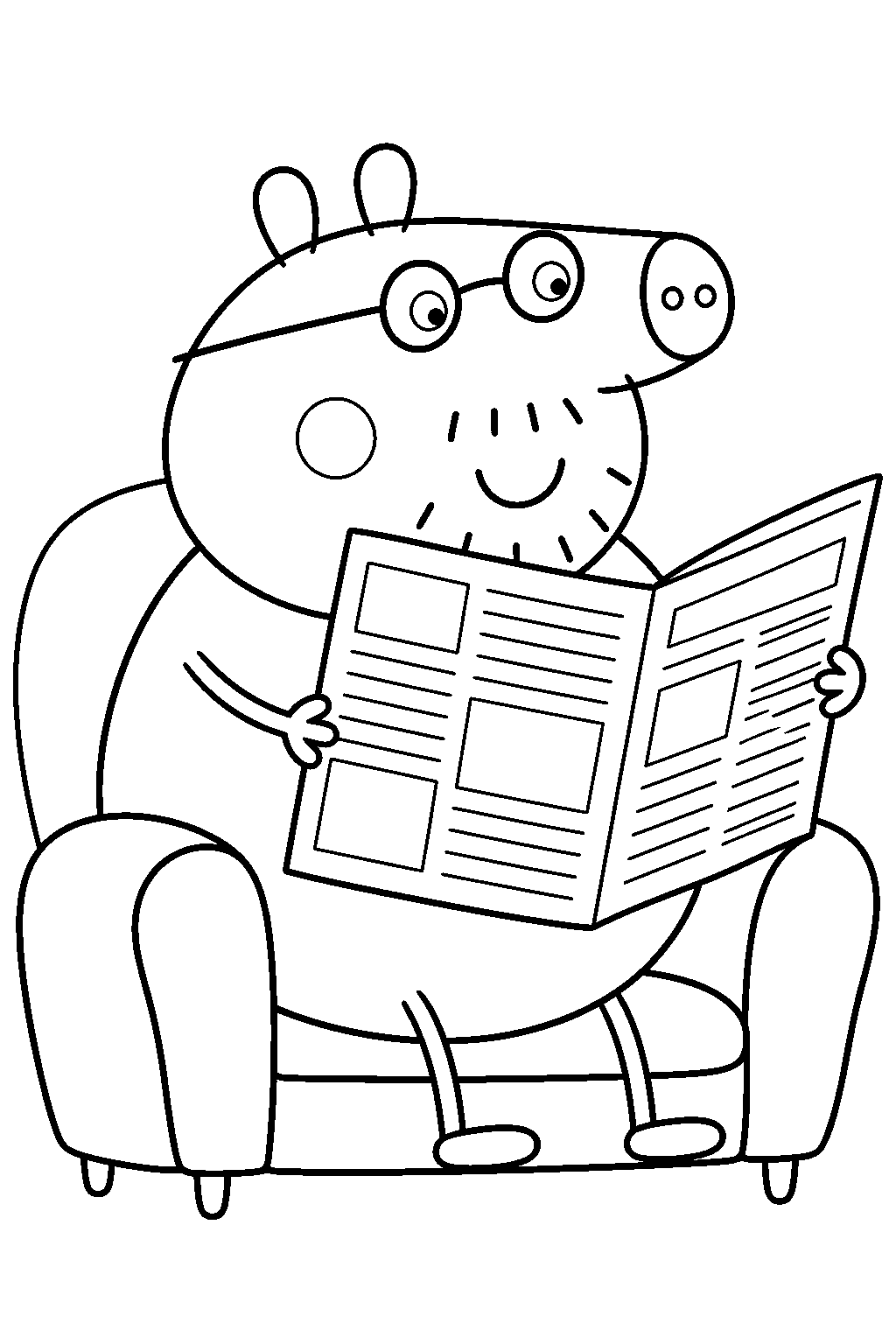 daddy pig reading a newspaper in his armchair line art