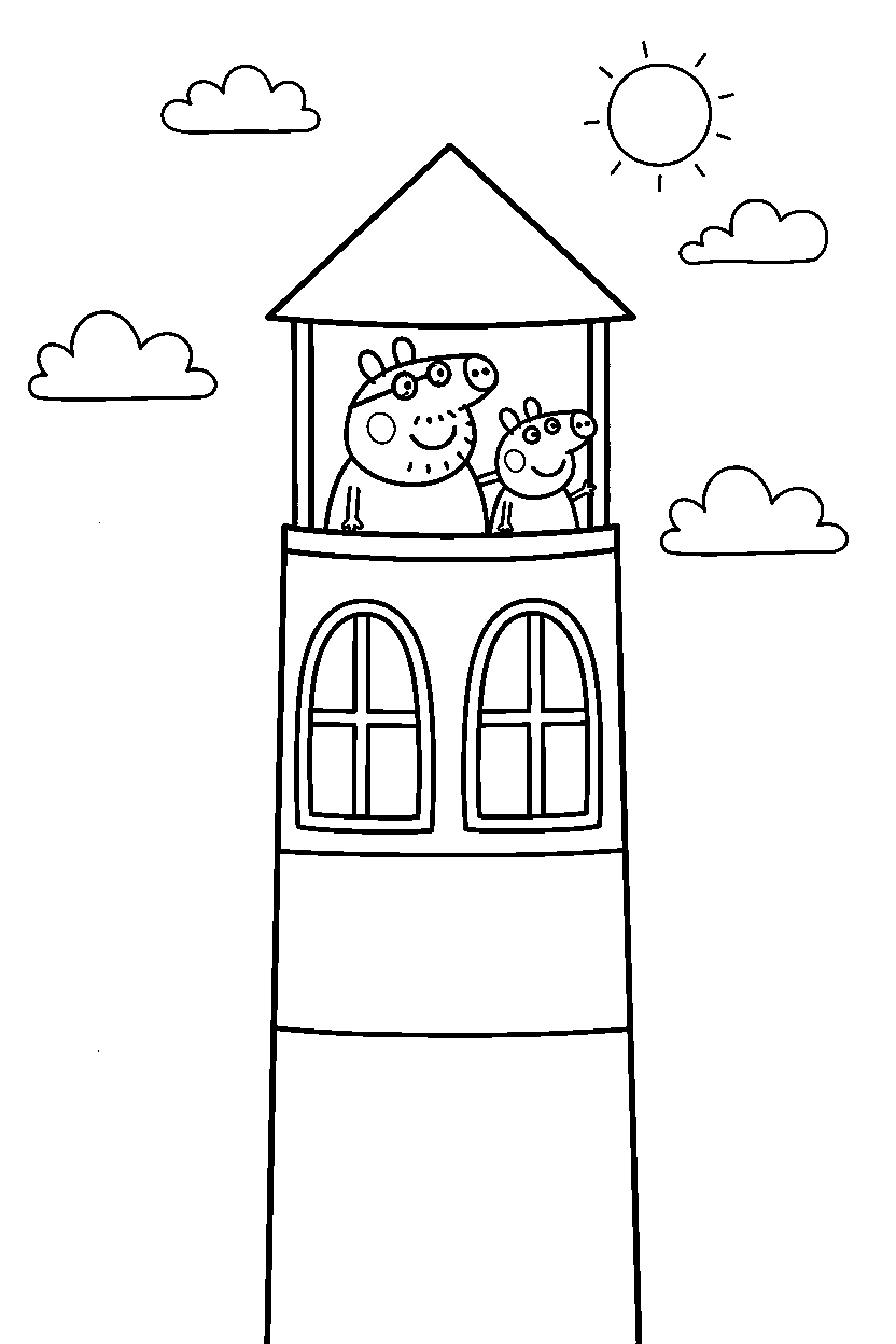 peppa pig daddy pig observing in tower line art