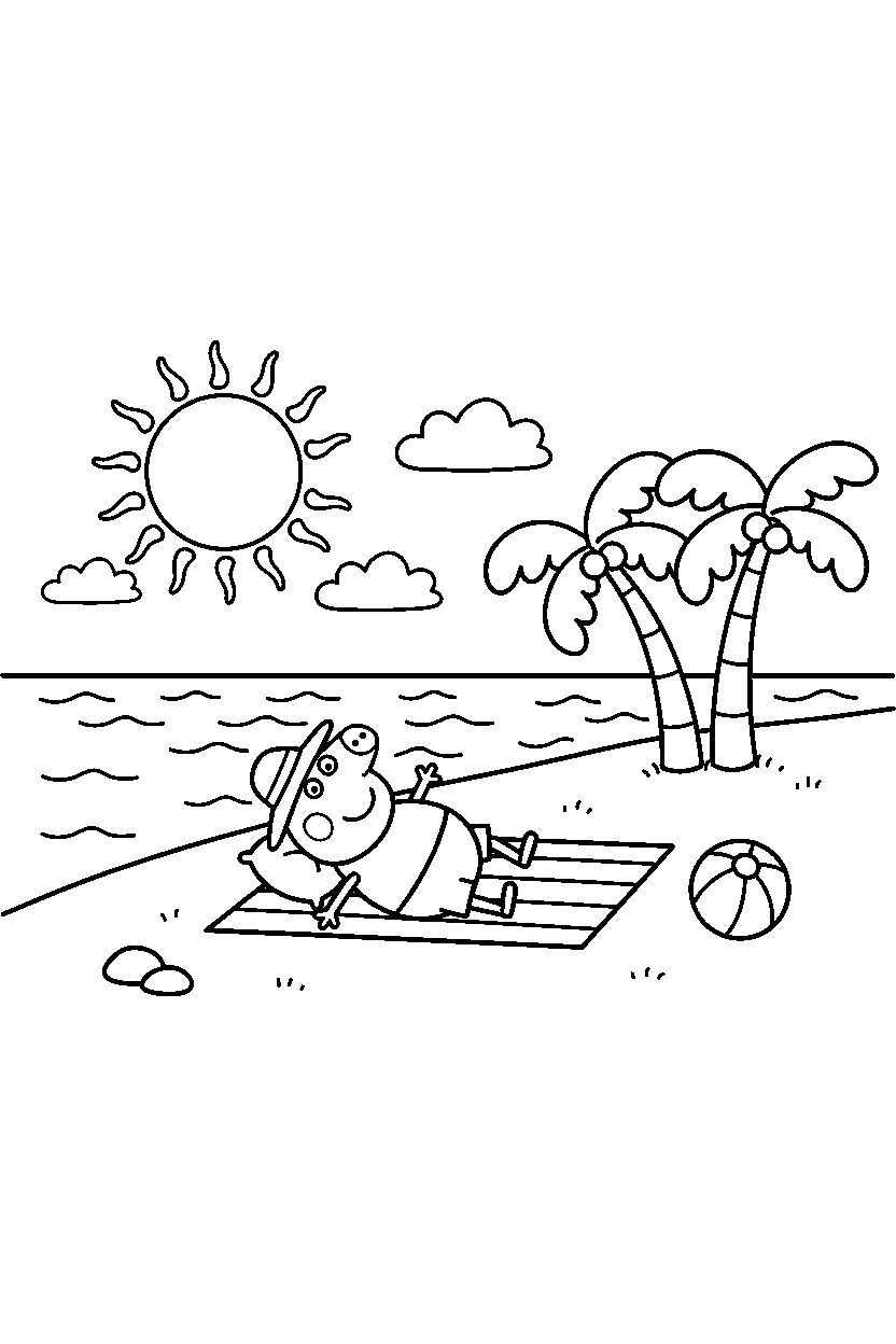 peppa pig daddy pig resting by water line art