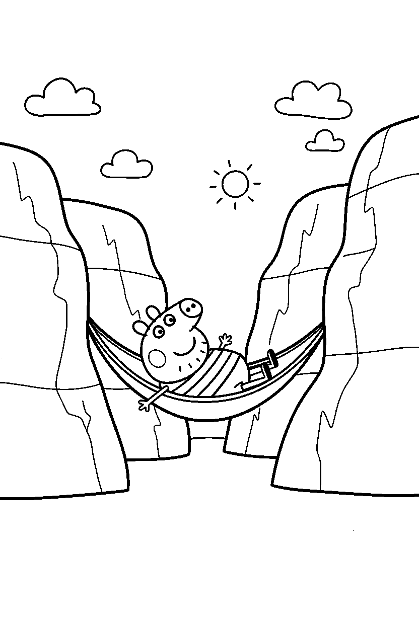 peppa pig daddy pig resting in canyon line art