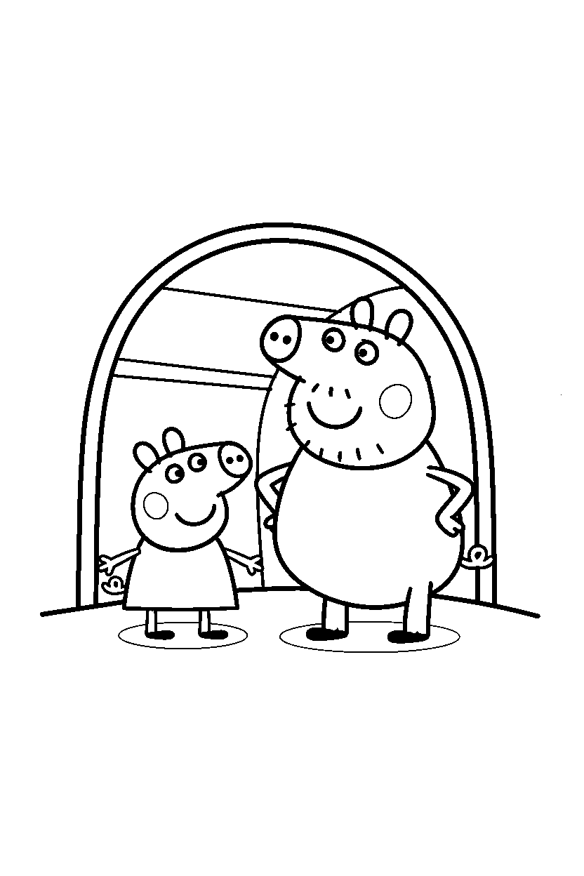peppa pig daddy pig standing confidently in tunnel line art