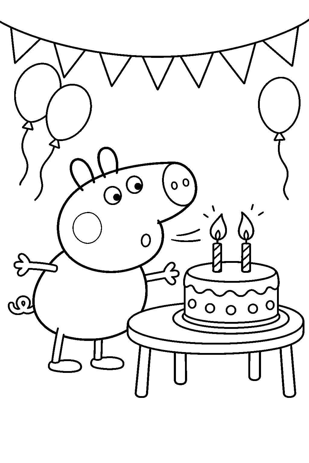 george pig blowing out the candles on his birthday cake line art