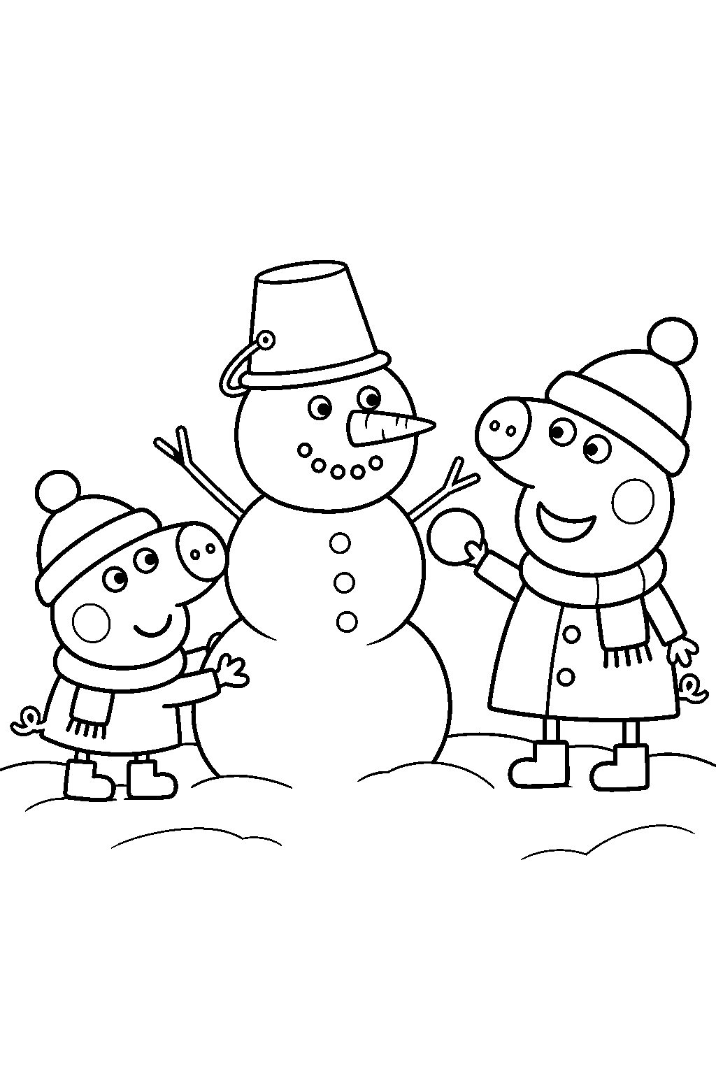 george pig building a snowman with peppa pig line art