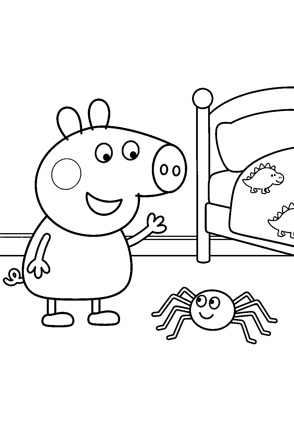 george pig greeting the friendly spider mister skinnylegs line art