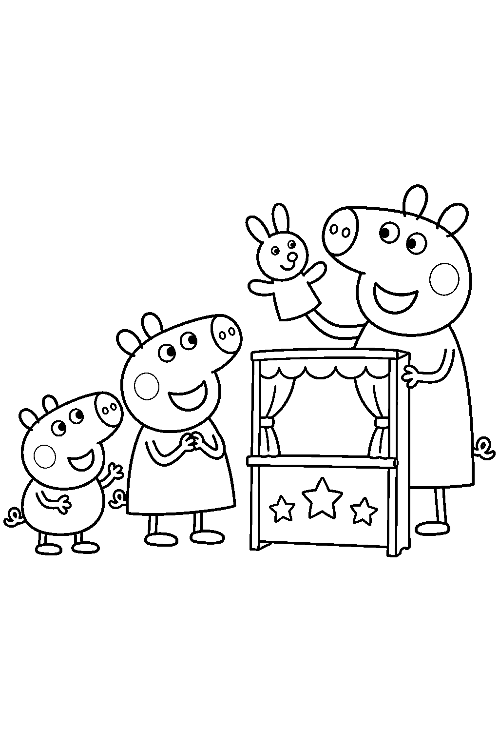 george pig watching cousin chloe s puppet show beside peppa pig line art