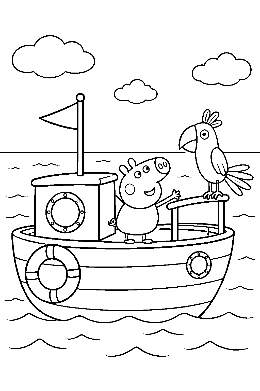 george pig watching polly parrot aboard grandpa pig s boat line art