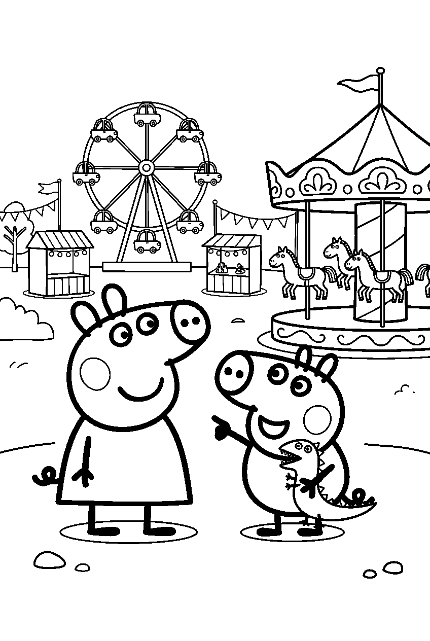 peppa pig george pointing in fairground line art