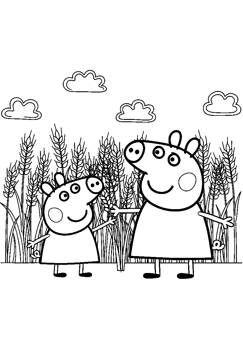 peppa pig george reaching in wheat field line art
