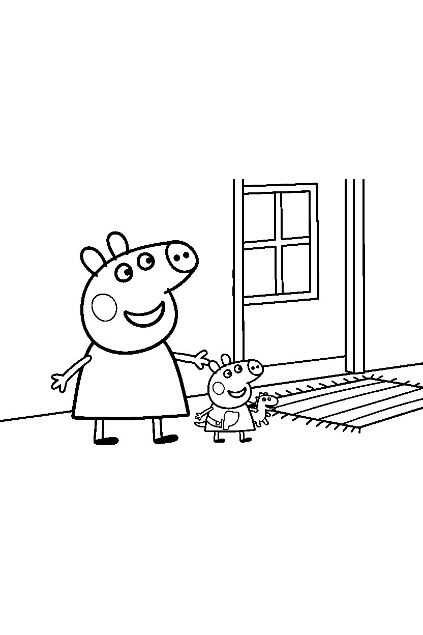 peppa pig george smiling in hallway line art