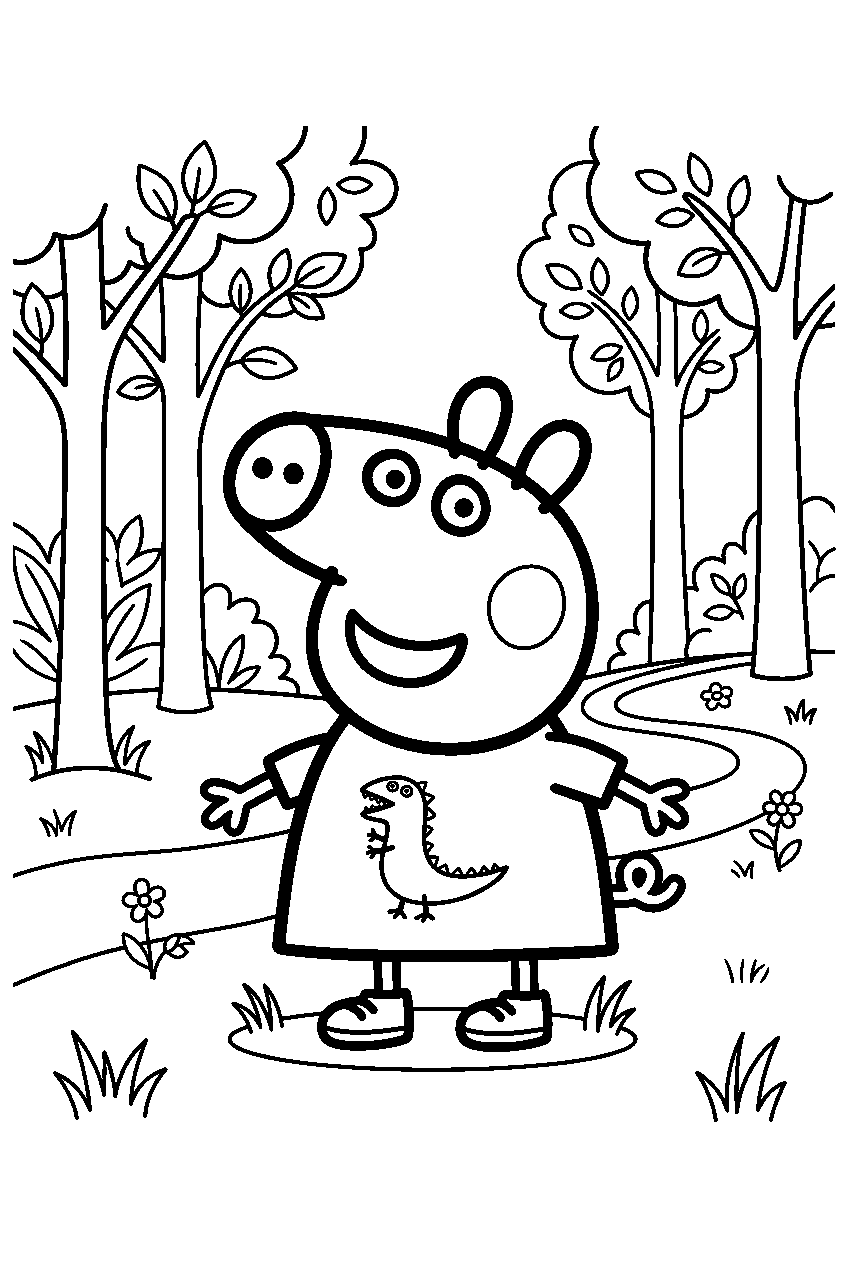peppa pig george standing in woodland clearing line art
