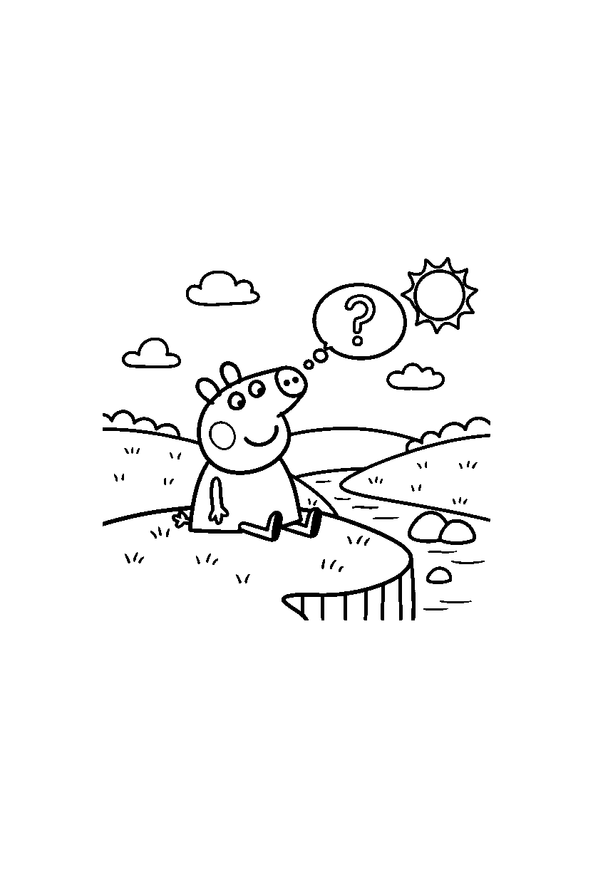 peppa pig george thinking in valley line art
