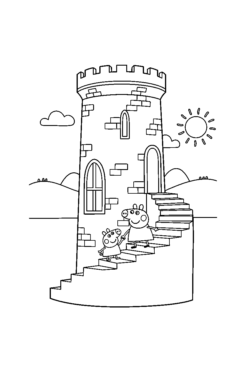 peppa pig george walking in tower line art
