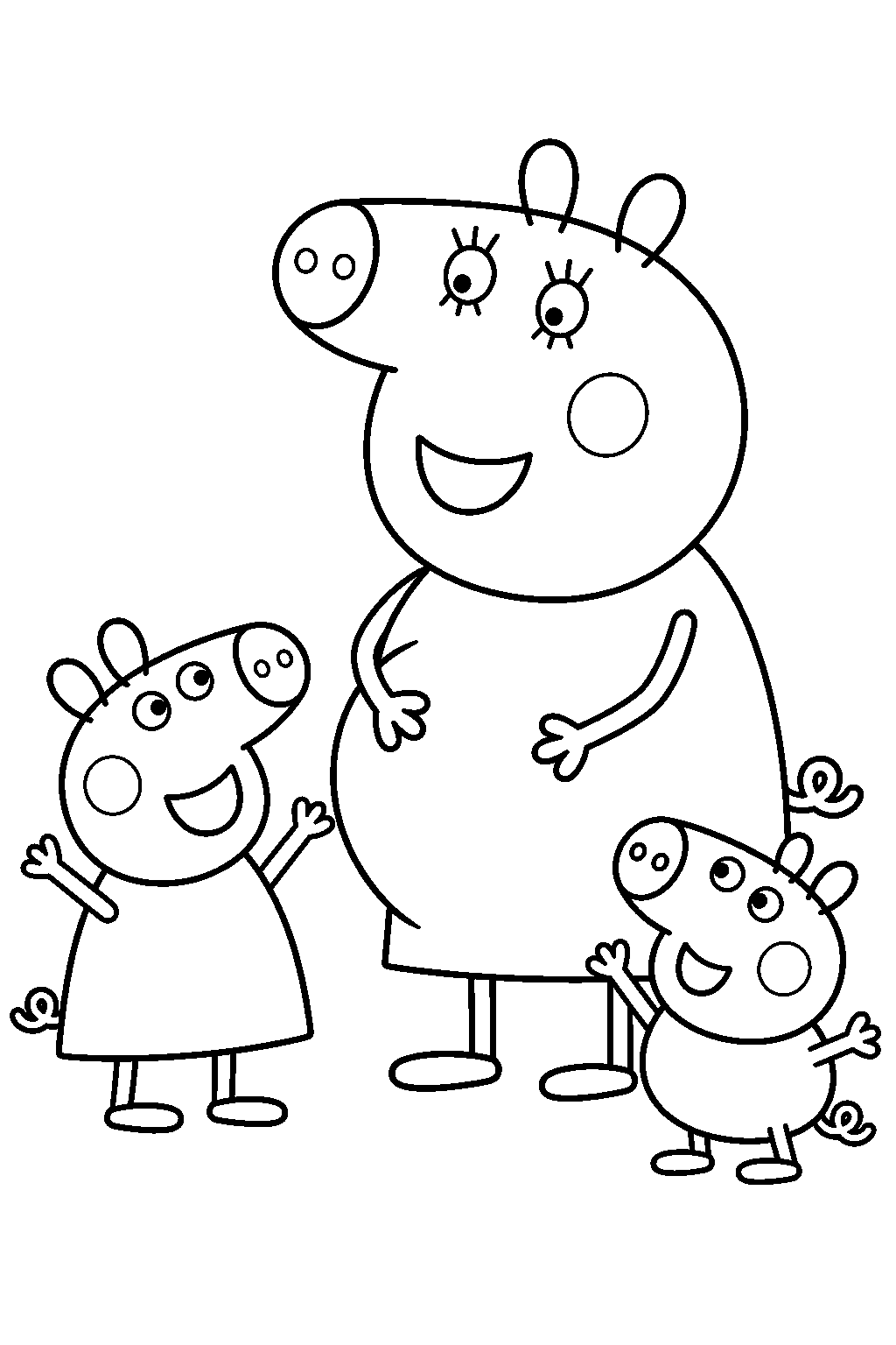 mummy pig announcing her pregnancy to peppa and george line art