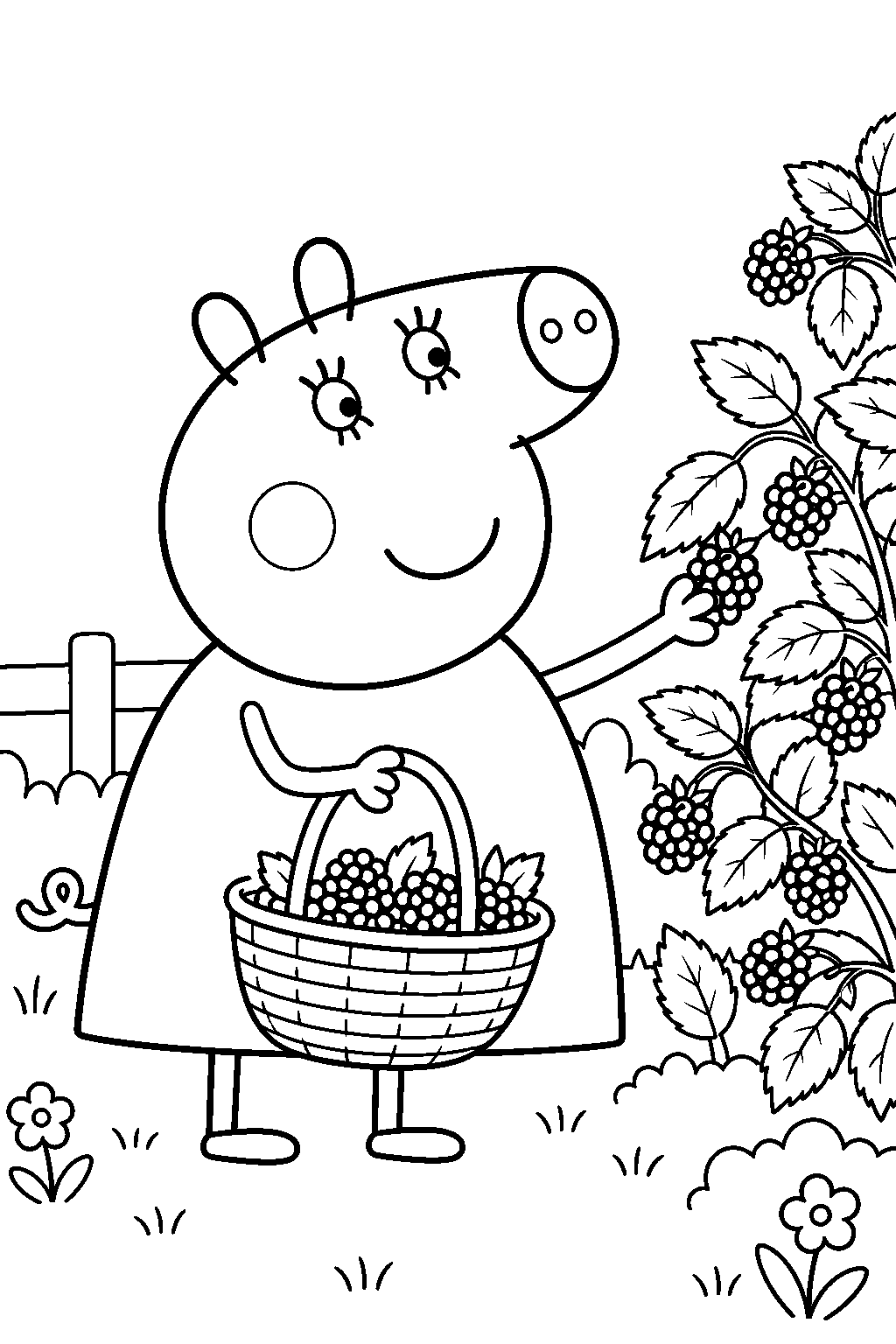 mummy pig picking blackberries in granny and grandpa pig s garden line art