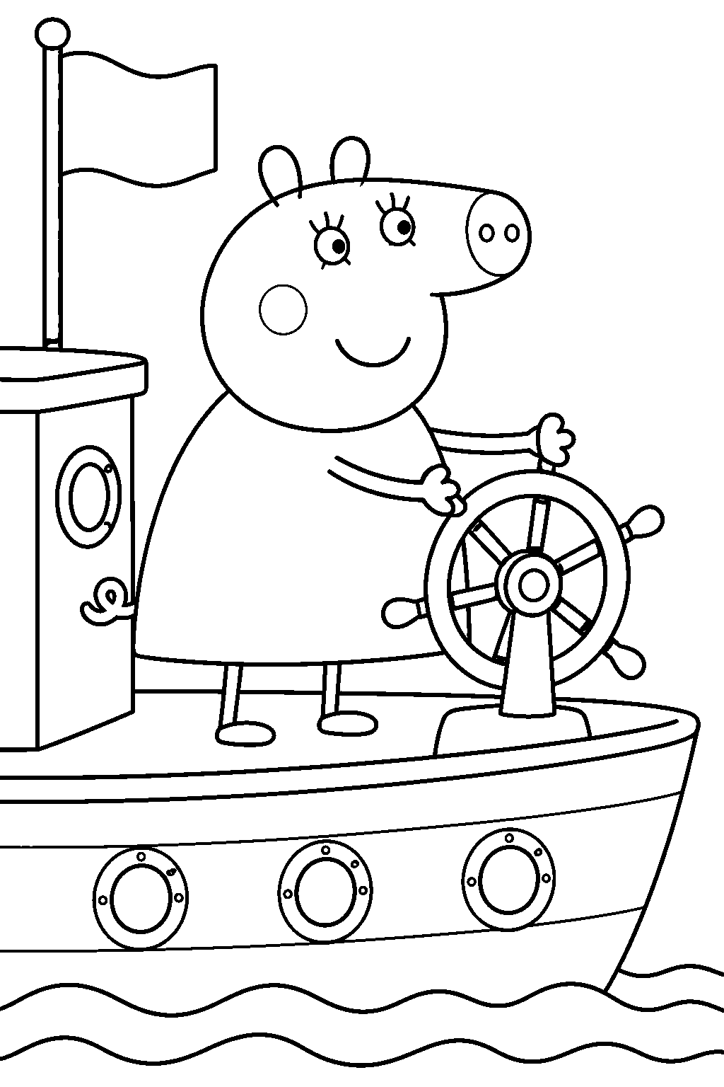 mummy pig sailing on grandpa pig s boat line art
