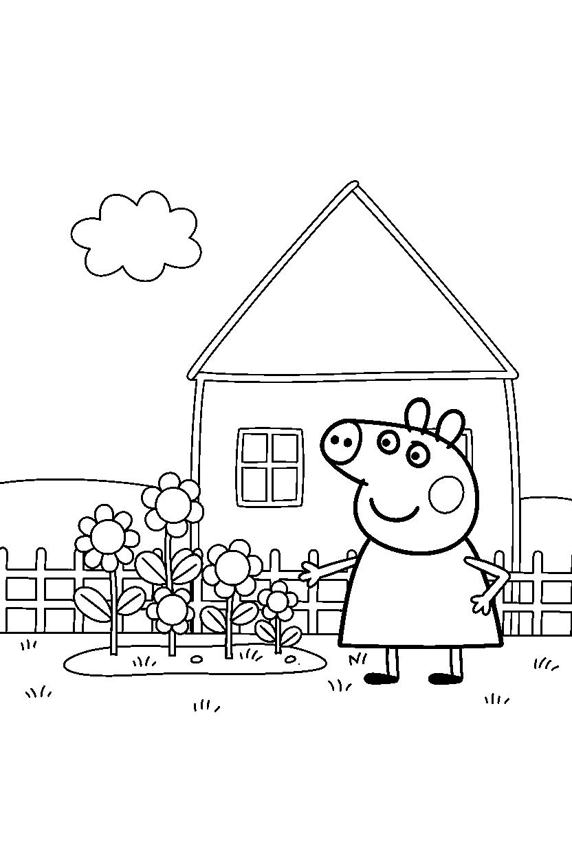 peppa pig mummy pig reaching in garden line art