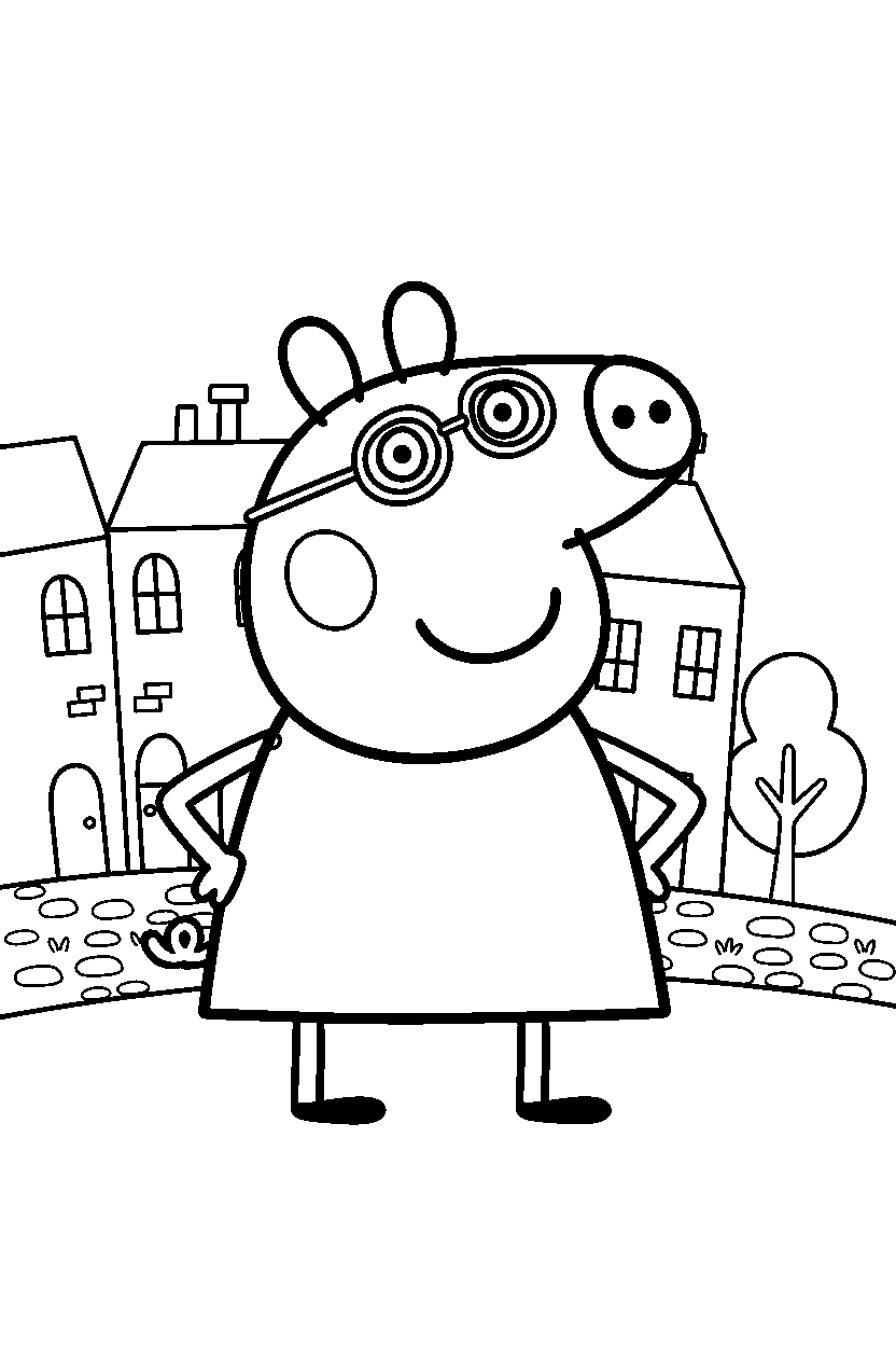 peppa pig mummy pig standing confidently in town line art