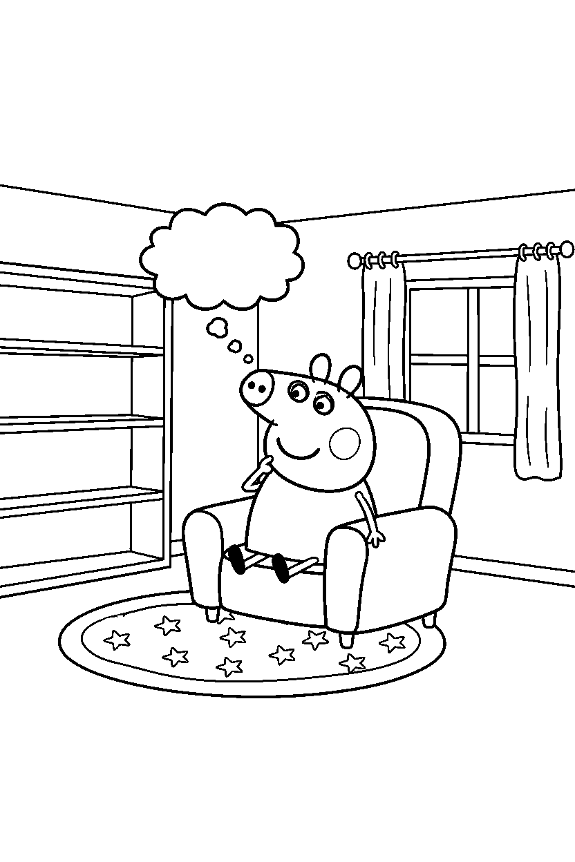 peppa pig mummy pig thinking in bonus room line art