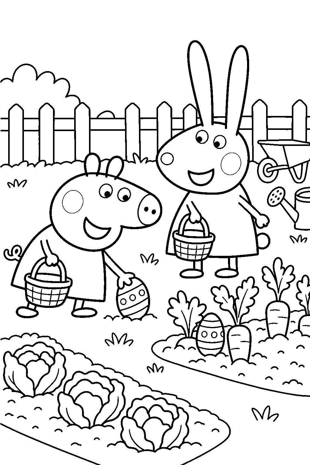 peppa pig hunting for easter eggs with rebecca rabbit in grandpa pig s garden line art