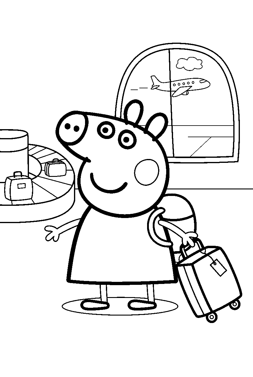 peppa pig in airport line art