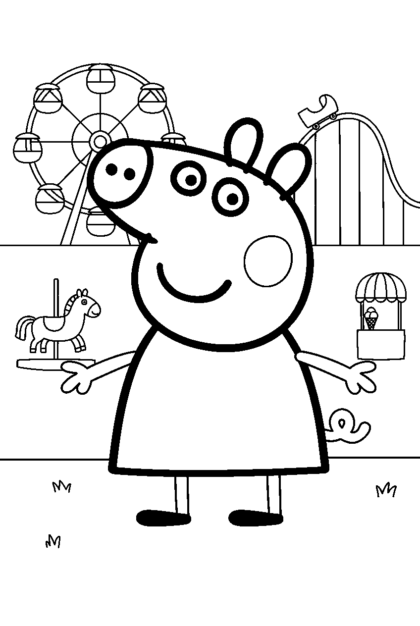 peppa pig in amusement park line art