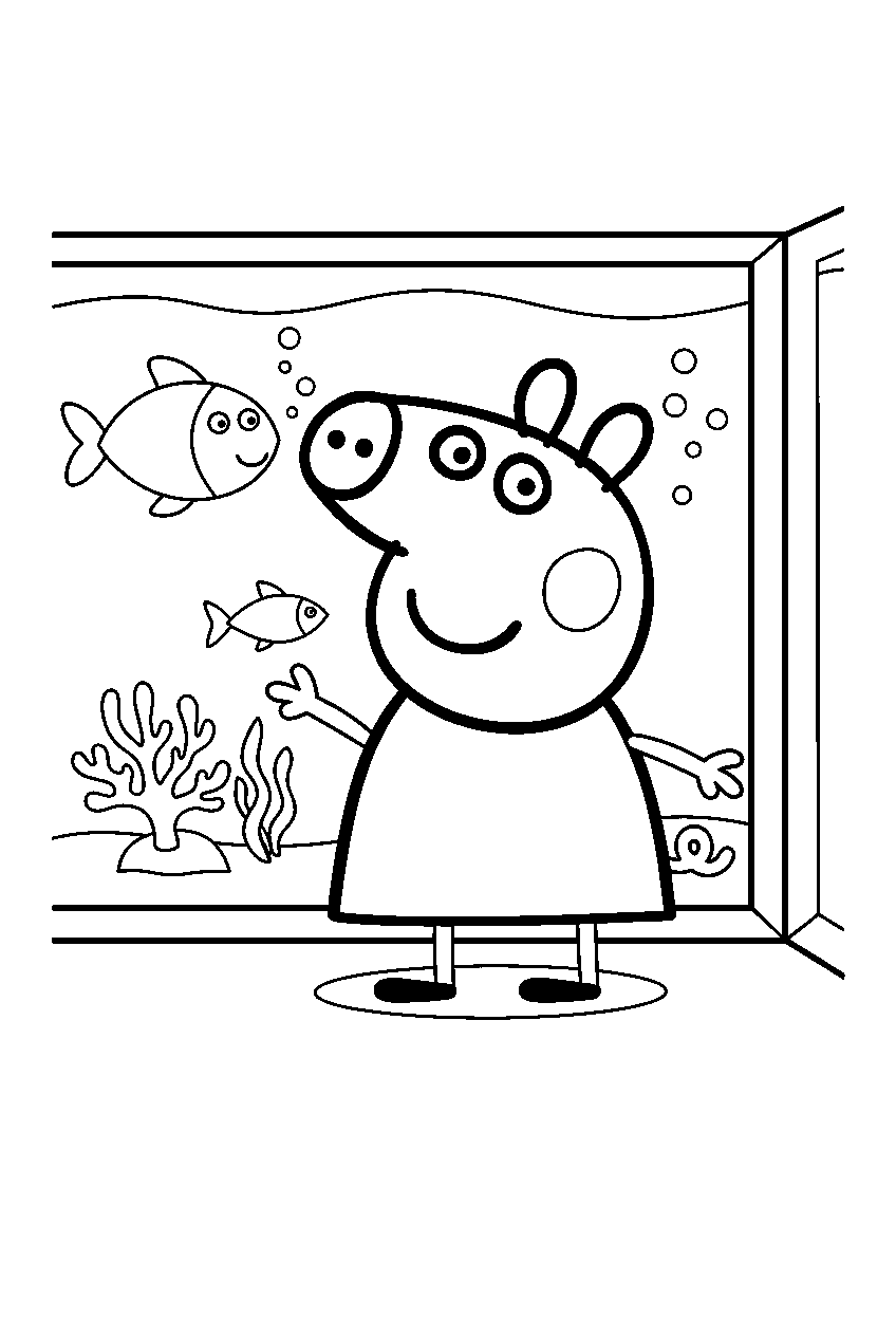 peppa pig in aquarium line art