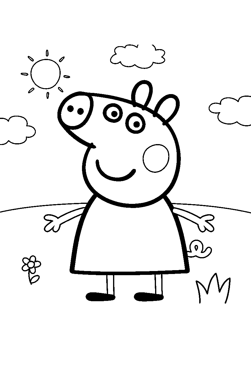 peppa pig in backyard line art