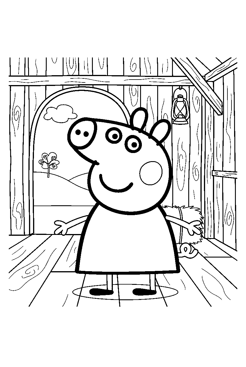 peppa pig in barn line art