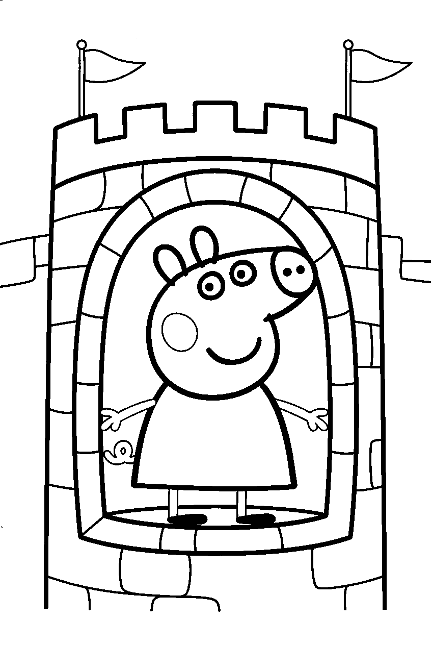 peppa pig in castle line art