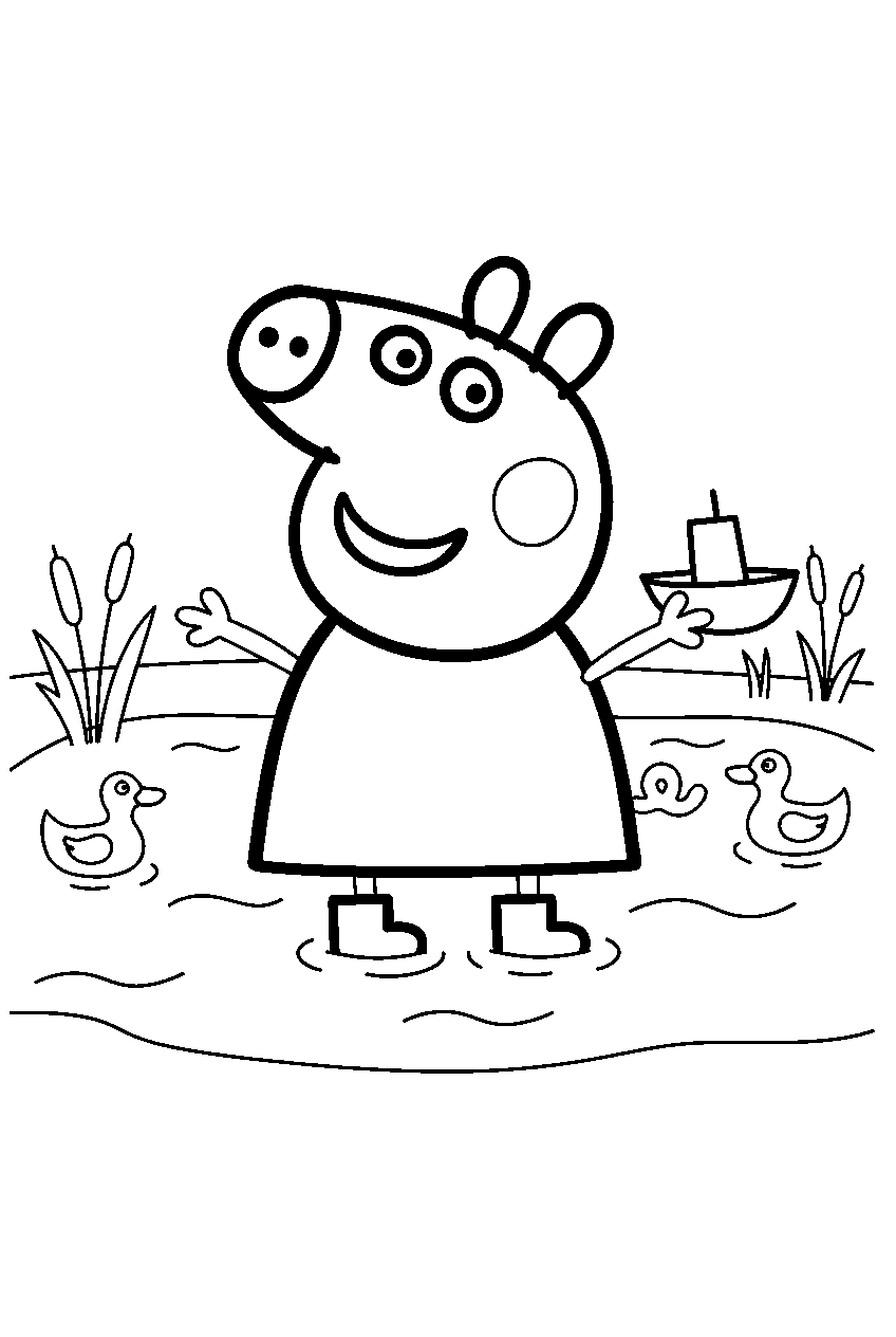 peppa pig in duck pond line art