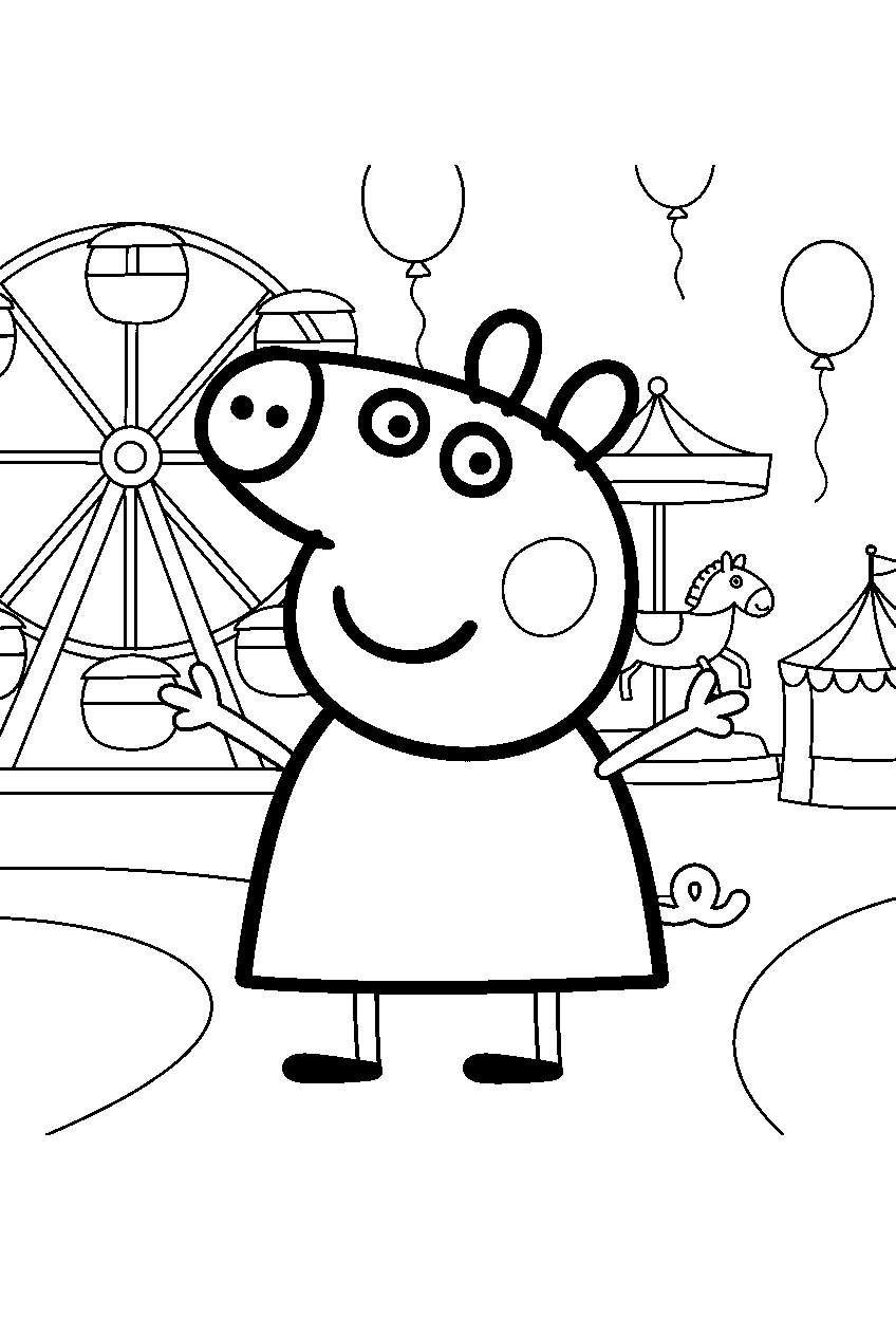 peppa pig in fairground line art