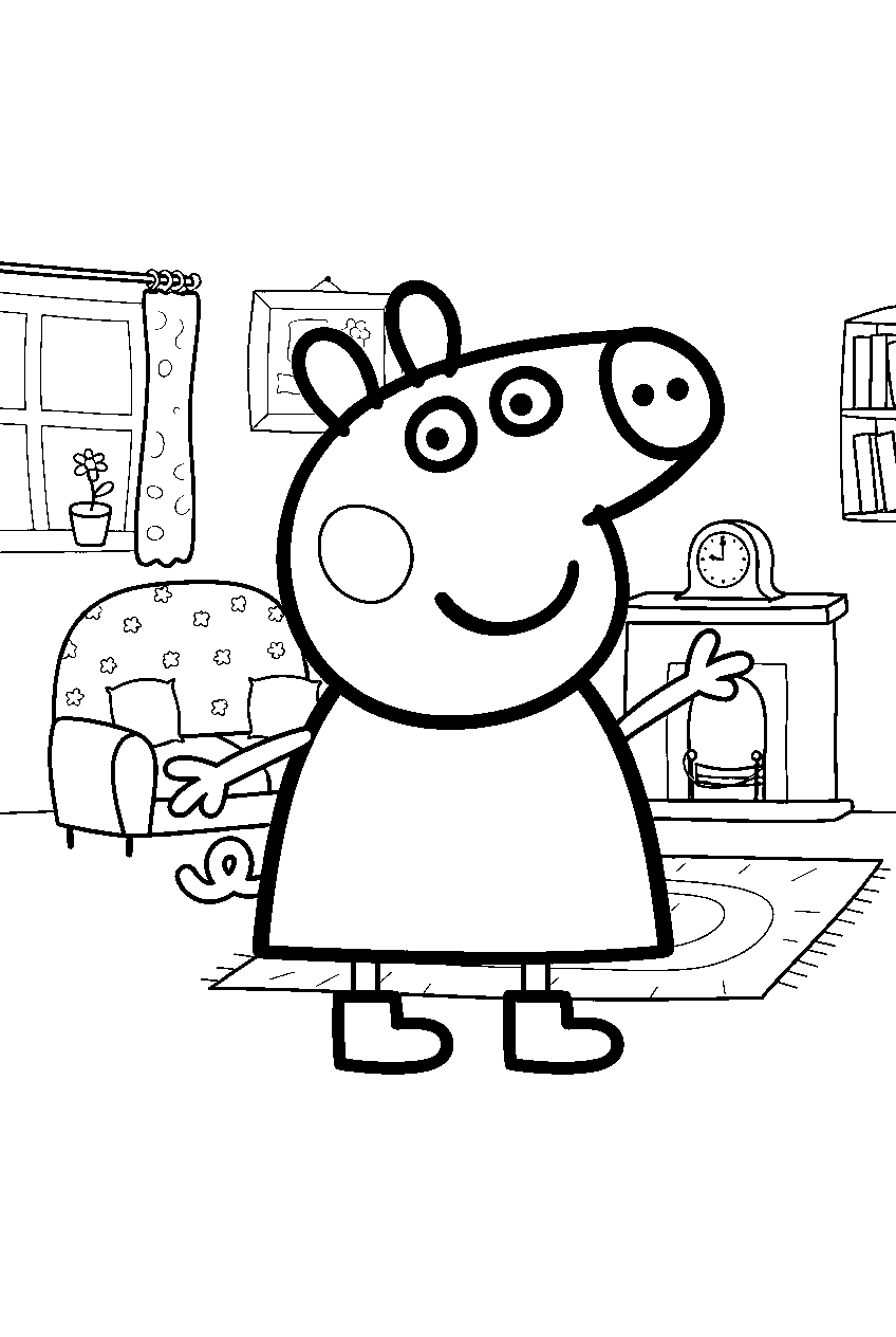 peppa pig in family living room line art