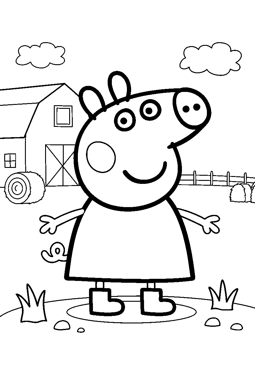 peppa pig in farm line art
