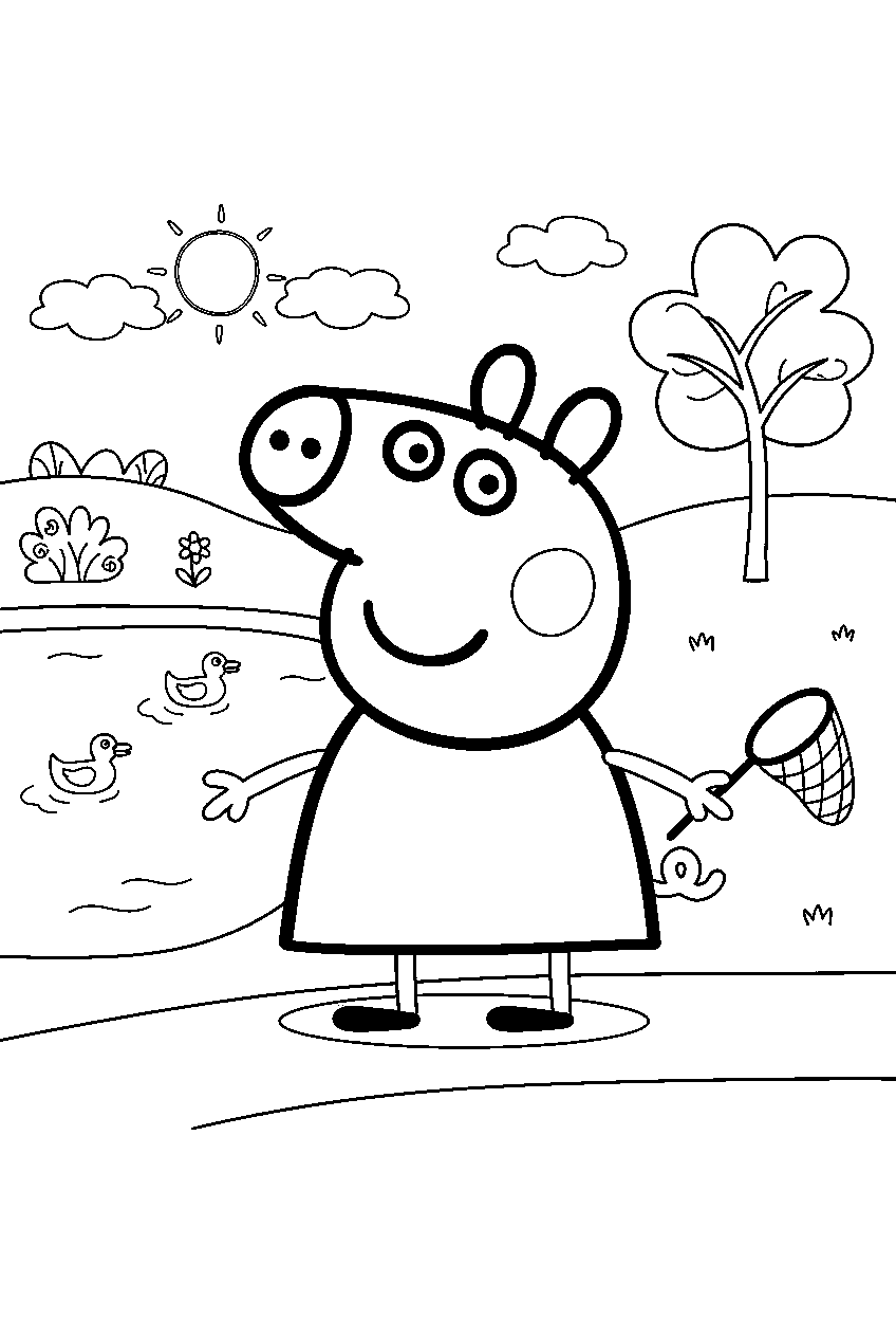 peppa pig in lake park line art