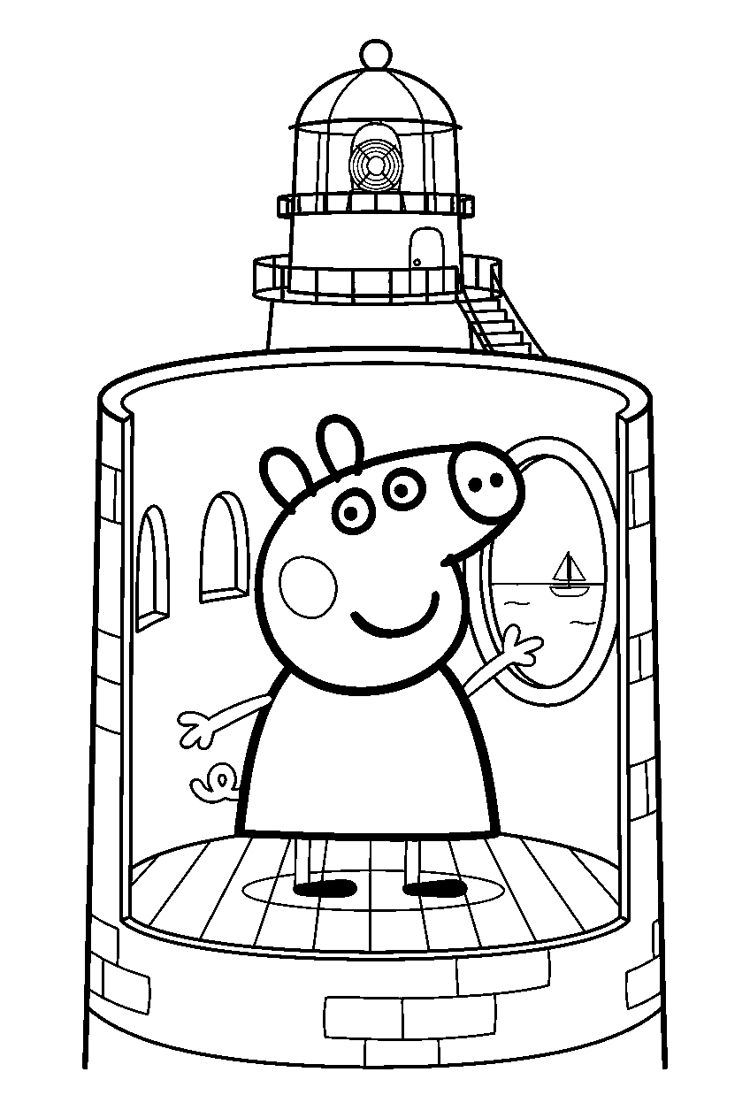 peppa pig in lighthouse line art