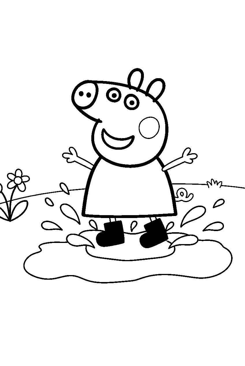 peppa pig in muddy puddle line art
