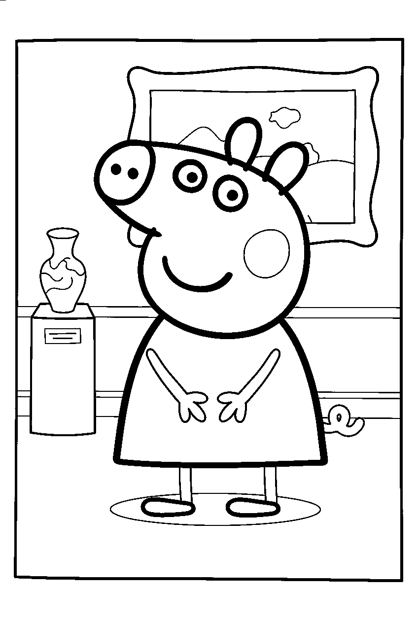 peppa pig in museum line art