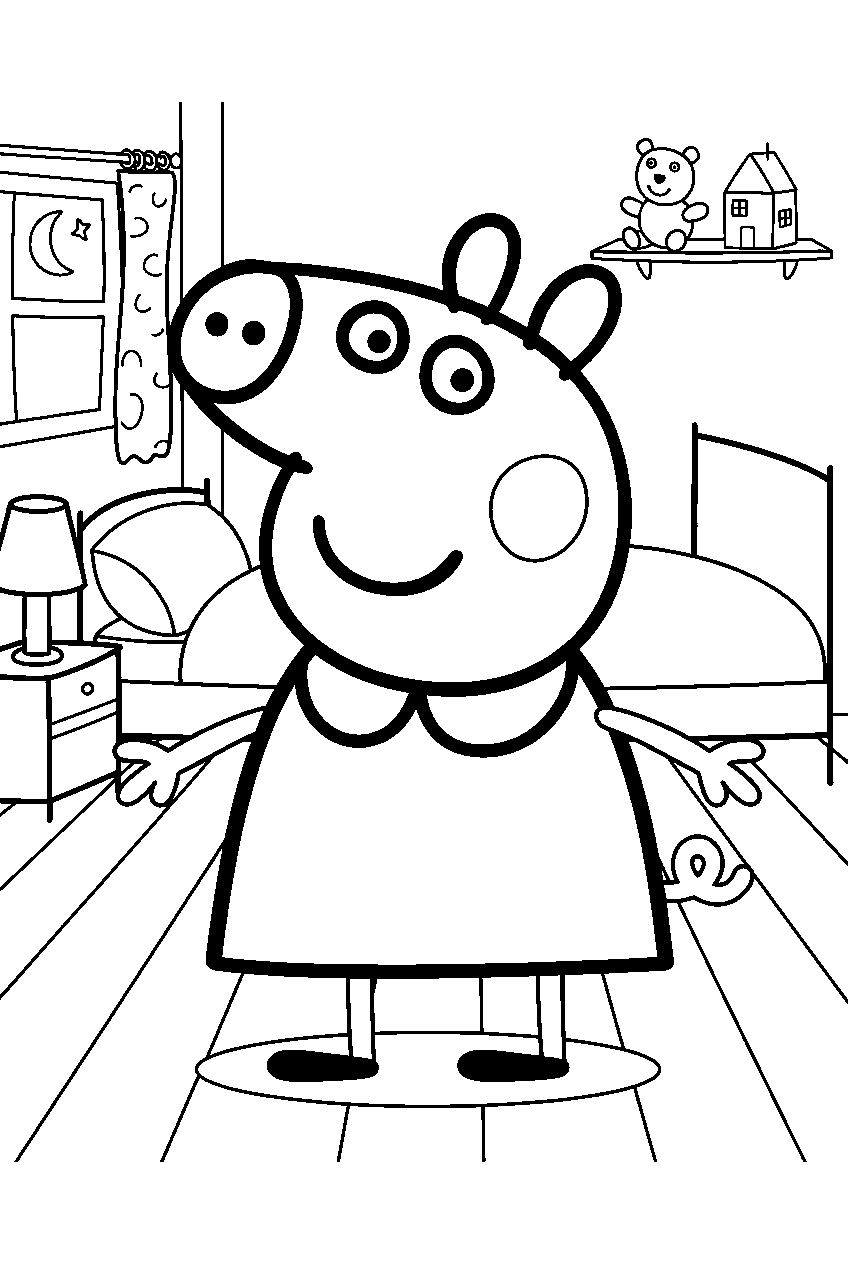 peppa pig in peppa s bedroom line art