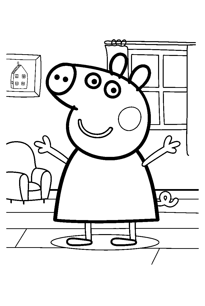 peppa pig in peppa s house line art