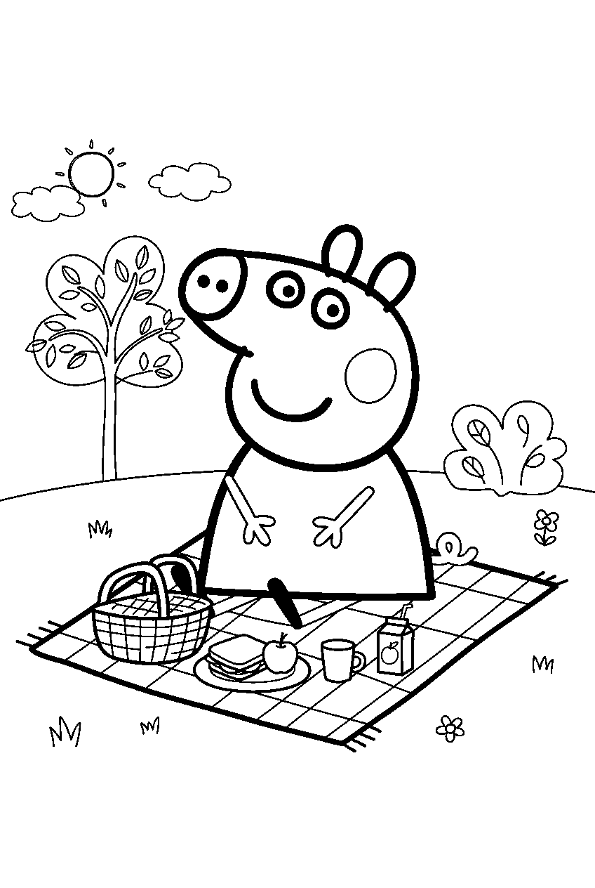 peppa pig in picnic area line art