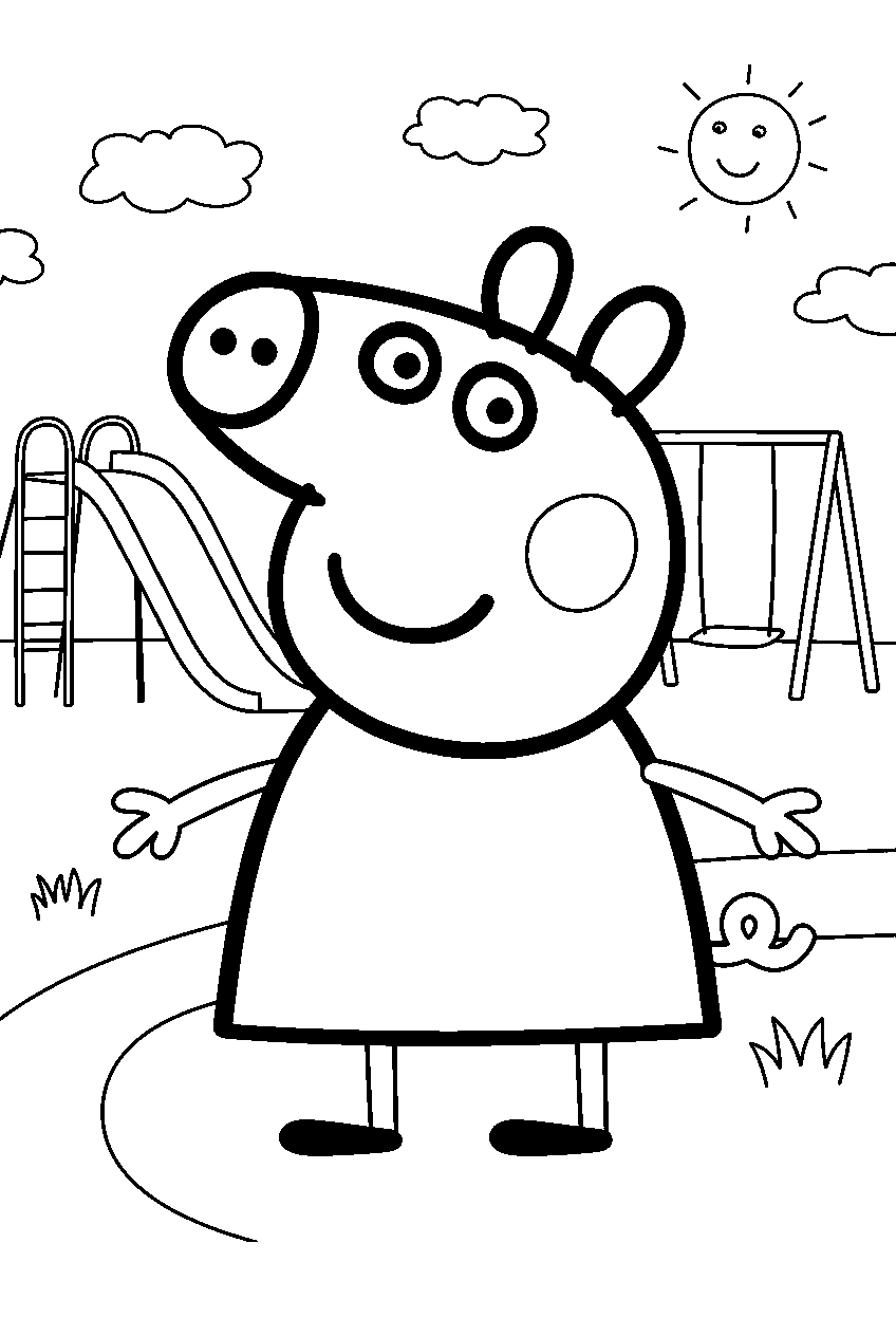 peppa pig in playground line art