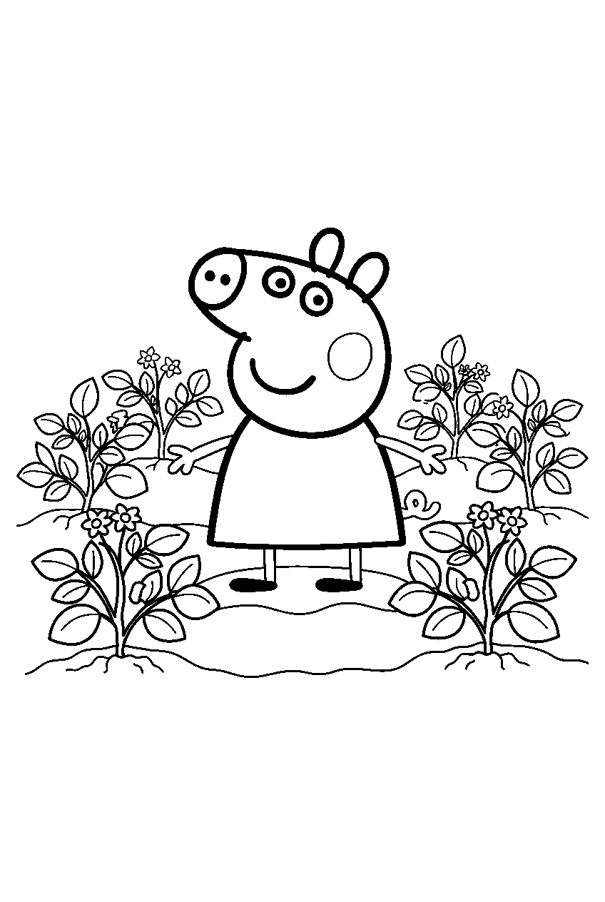 peppa pig in potato field line art