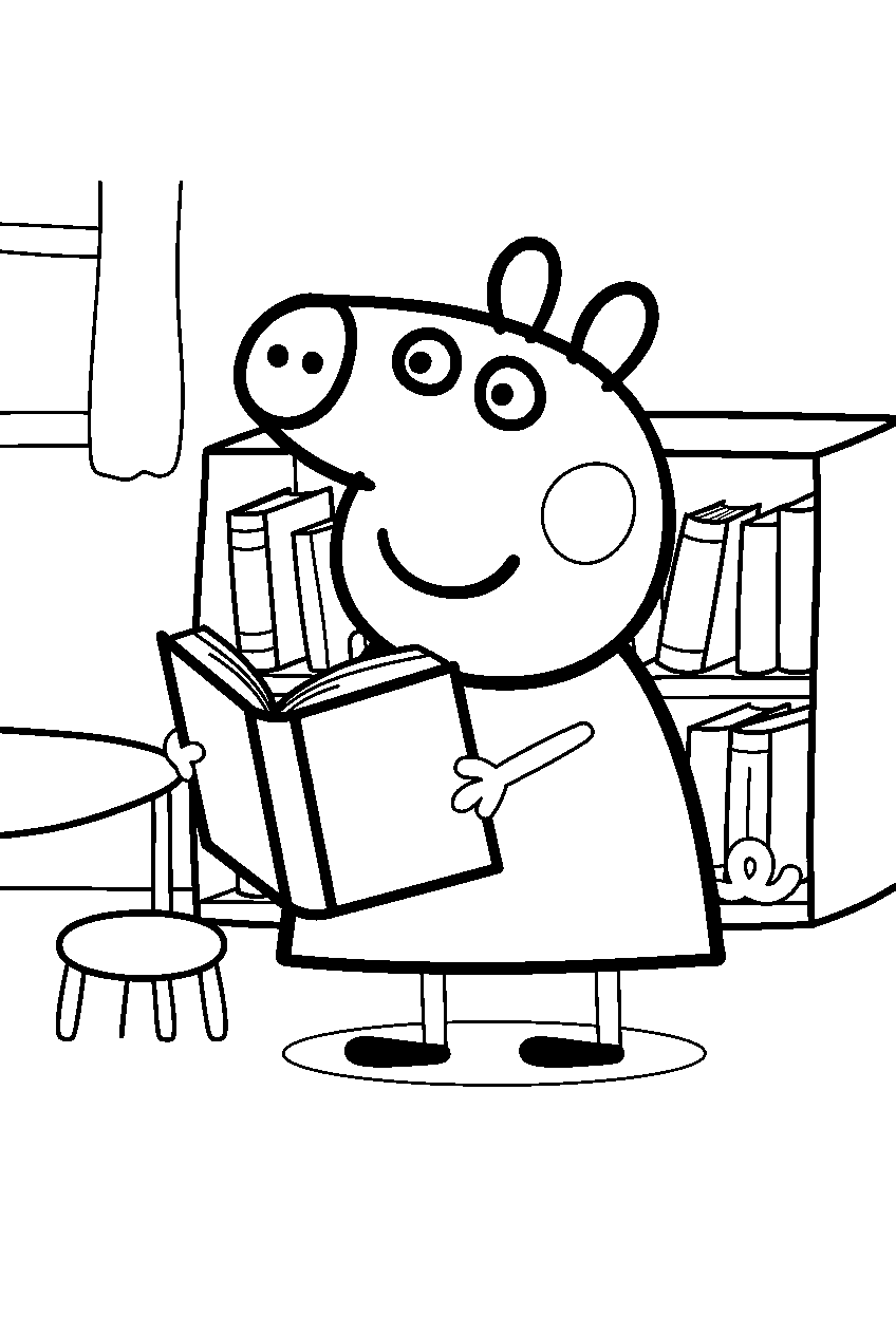 peppa pig in school library line art