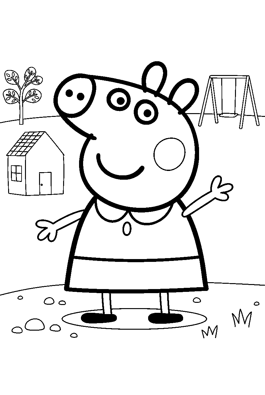 peppa pig in school playground line art